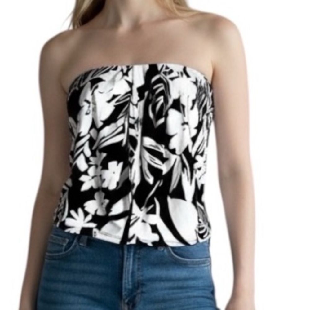 Express NEW NWT Black White Floral Tube Top L